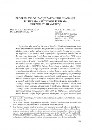 Problem valorizacije zakonitih ulaganja u lukama nautičkog turizma u Republici Hrvatskoj / Iva Tuhtan Grgić, Božena Bulum