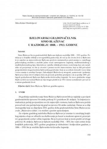 Bjelovarski gradonačelnik Simo Blaževac u razdoblju 1888. – 1913. godine / Mira Kolar-Dimitrijević