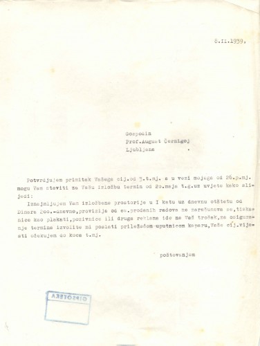 Dopis Ede Ullricha Augustu Černigoju, Zagreb, 8.2.1939.