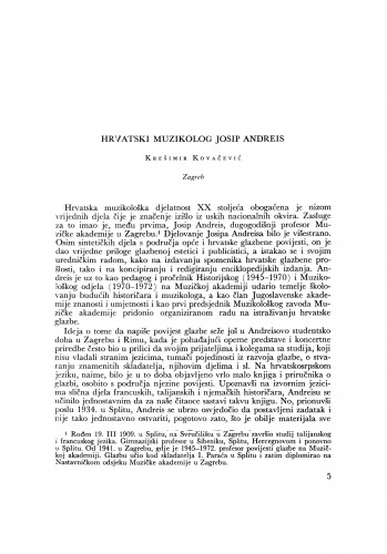 Hrvatski muzikolog Josip Andreis / Krešimir Kovačević