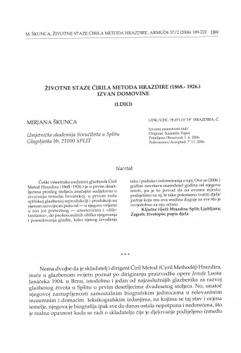 Životne staze Ćirila Metoda Hrazdire (1868.-1926.) izvan domovine : (I. dio) / Mirjana Škunca