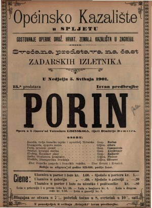 Porin : opera u 5 činova / od Vatroslava Lisinskog