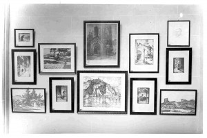 Detalj postava jugoslavenske grafike unutar paviljona za suvremenu umjetnost, Međunarodna izložba u Barceloni 1929.