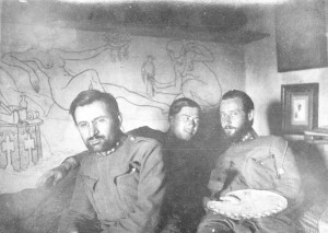 Slikar Bogumil Car (prvi s desna) sa suborcima ispred vlastitog murala