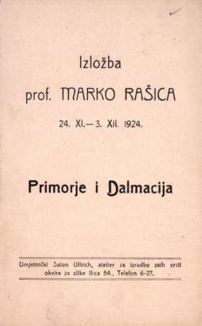 Izložba prof. Marko Rašica 24.XI. - 3.XII. 1924., Primorje i Dalmacija