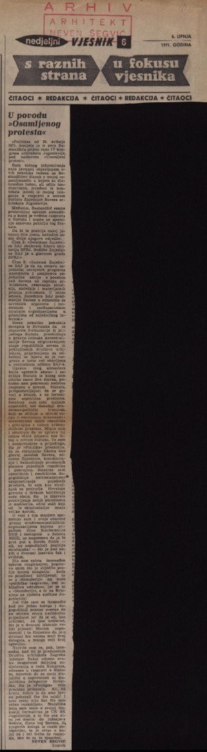 U povodu „Osamljenog protesta“ : Vjesnik