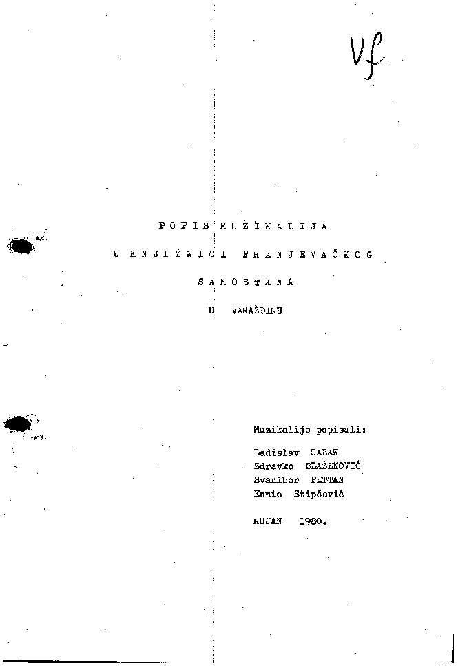 Popis muzikalija u knjižnici Franjevačkog samostana u Varaždinu  / muzikalije popisali Ladislav Šaban