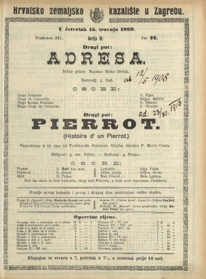 Adresa ; Pierrot : Jedan prizor : Pantomima u tri čina