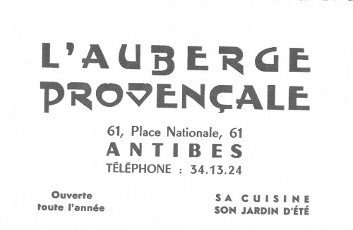 Podsjetnica restorana L'Auberge Provencale, Antibes