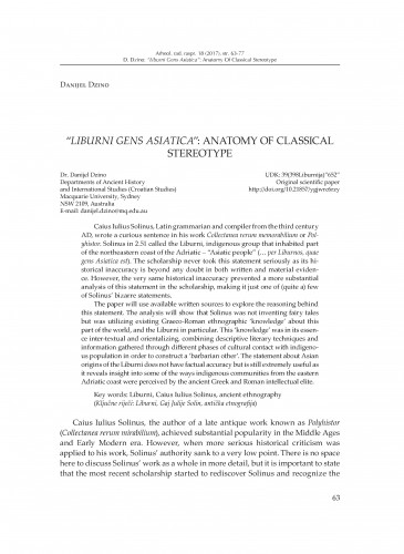 “Liburni gens Adriatica”: Anatomy of Classical Stereotype / Danijel Dzino