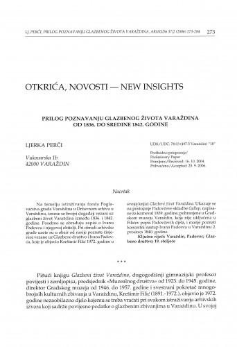 Prilog poznavanju glazbenog života Varaždina od 1836. do sredine 1842. godine / Ljerka Perči
