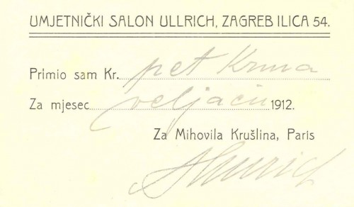 Potvrda o primitku novaca za Mihovila Krušlina