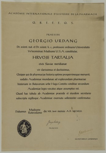 Povelja dodijeljena Hrvoju Tartalji