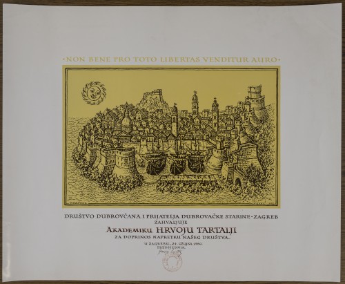 Zahvalnica Društva Dubrovčana Hrvoju Tartalji