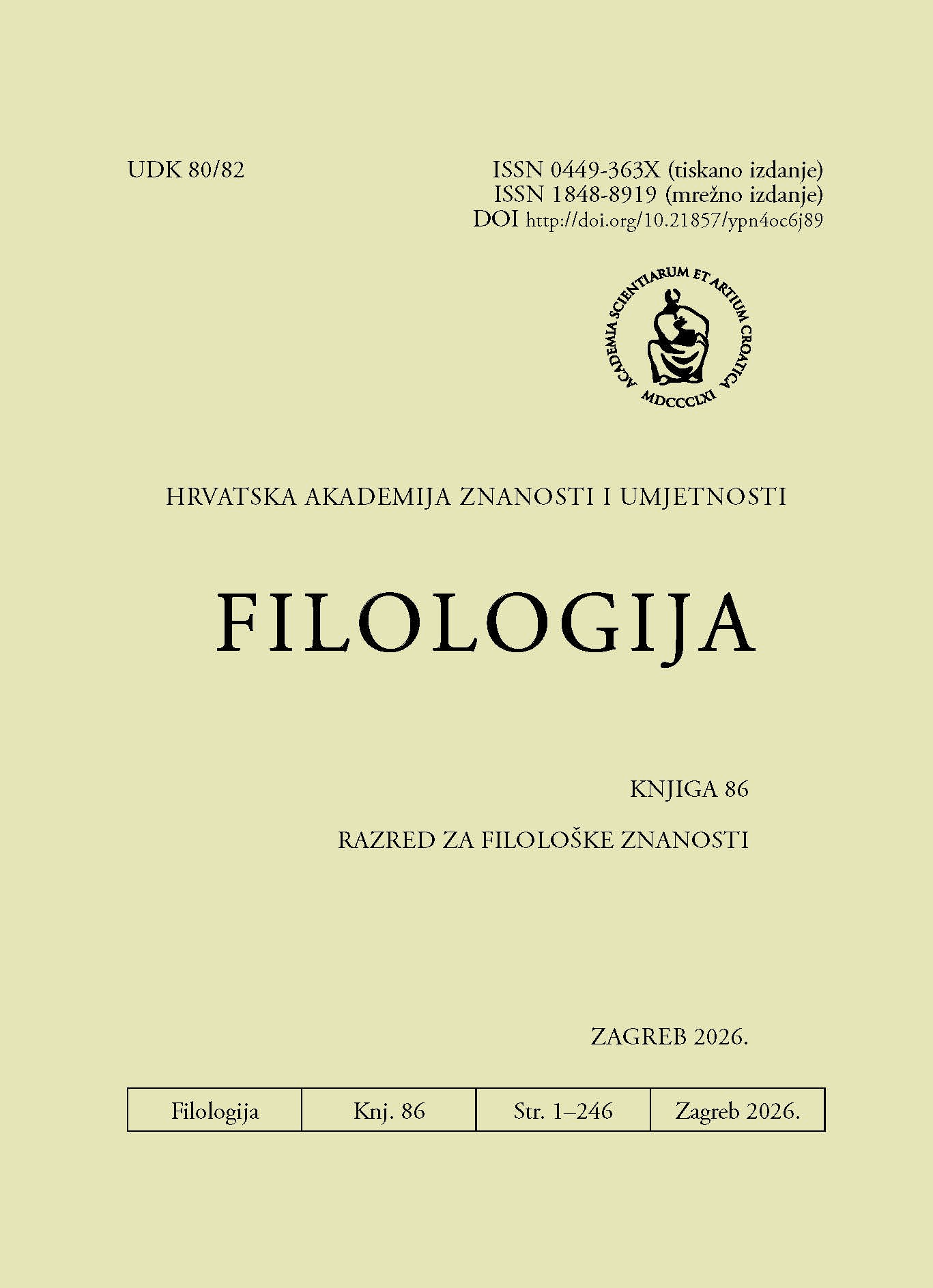 Knj. 86(2026) / glavni i odgovorni urednik August Kovačec