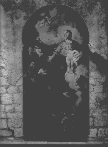 Samostan svetog Frane (sv. Nikole Tavelića) (Šibenik) : Bogorodica s Djetetom, svetim Ivanom Evanđelistom, svetim Franjom Paulskim i anđelima, ulje na platnu, nakon 1739. (Giulia Lama)