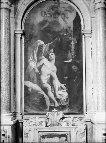 Crkva svetog Lovre (Šibenik) : Mučeništvo svetog Lovre, ulje na platnu, poč. 18. st. (Antonio Bellucci)