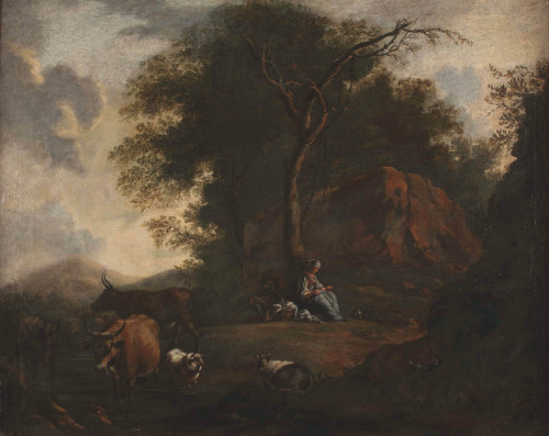 Usnuli pastir i žena pod stablom, kasno 17./18. stoljeće