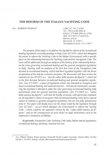 The reform of the Italian Yachting Code / Alberto Pasino