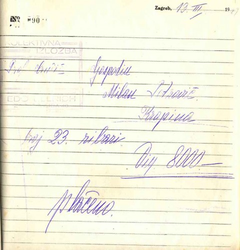 Račun za sliku Menci Clement Crnčića Ribari, 13.3.1929. - iz Knjige računa Salona Ullrich