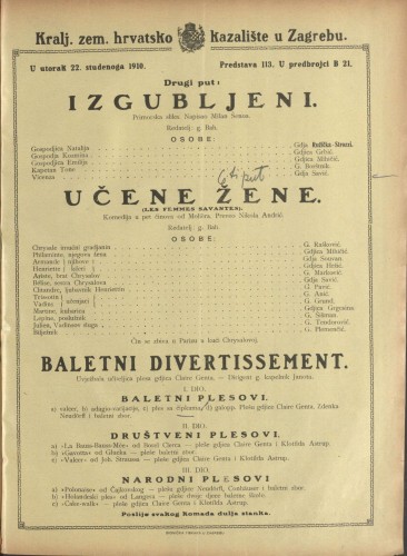 Izgubljeni ; Učene žene ; Baletni divertissement : Primorska slika : Komedija u pet činova  =  Les Femmes savantes