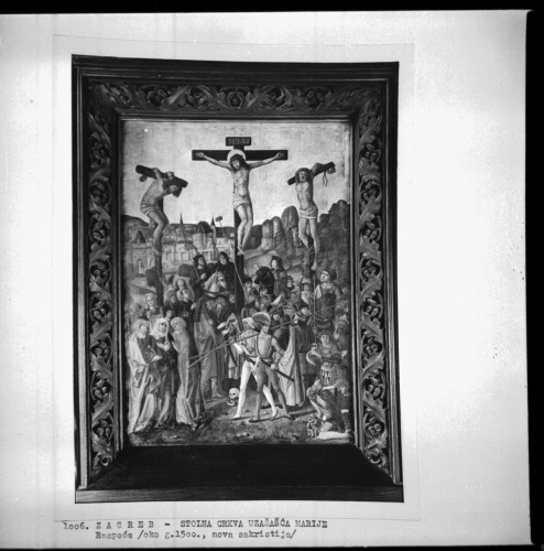 Katedrala Uznesenja Blažene Djevice Marije (Zagreb) : sakristija, oltar, Raspeće na Golgoti, tempera i ulje na dasci, 1495. (Albrecht Dürer)