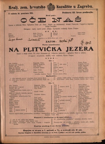 Oče naš ; Na Plitvička jezera : Opera u jednom činu : Balet u dvije slike