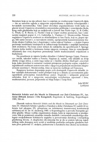 Heinrich Schütz und die Musik in Dänemark zur Zeit Christians IV (ur. Anne Orbaek i Ole Kongsted), Kopenhagen, 1989. / Stanislav Tuksar