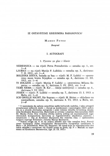 Iz ostavštine Krešimira Baranovića / Marko Fotez