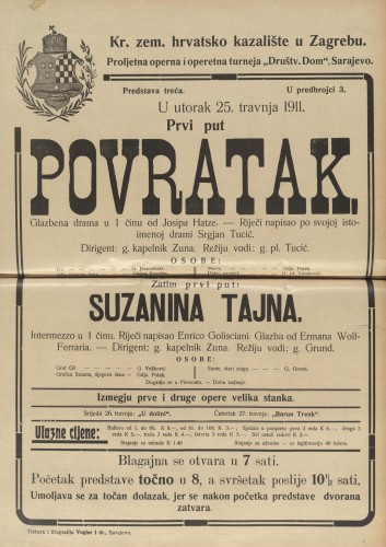 Povratak ; Suzanina tajna : Glazbena drama u 1 činu : Intermezzo u 1 činu
