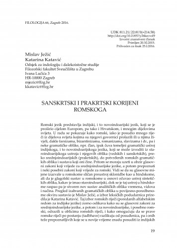 Sanskrtski i prakrtski korijeni romskoga / Mislav Ježić, Katarina Katavić