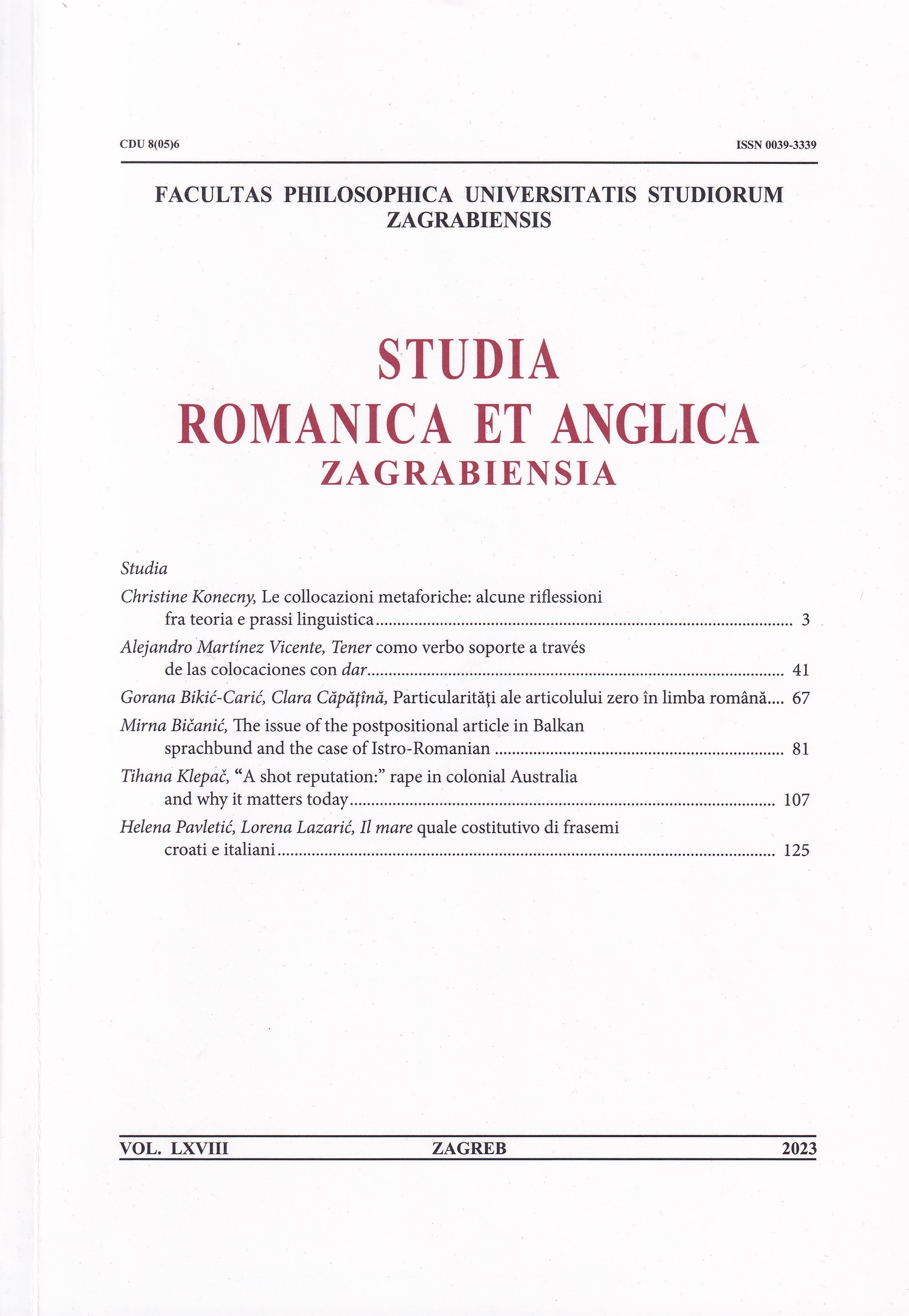 Studia romanica et anglica zagrabiensia / [revue publieé par les Sections romane, italienne et anglaise de la Faculté des Lettres de l'Université de Zagreb]