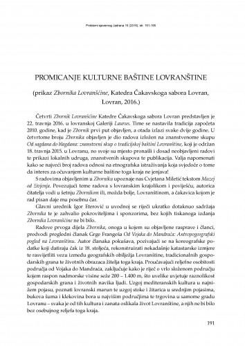 Promicanje kulturne baštine Lovranštine (prikaz Zbornika Lovranšćine, Katedra Čakavskoga sabora Lovran, Lovran 2016.) : (prikaz Zbornika Lovranšćine, Katedra Čakavskoga sabora Lovran, Lovran, 2016.) / Mateja Fumić