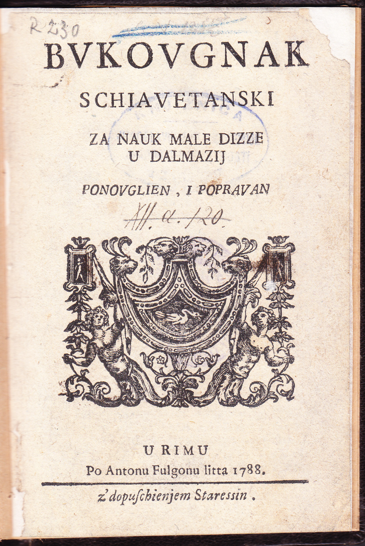 Bvkovgnak schiavetanski za nauk male dizze u Dalmazij