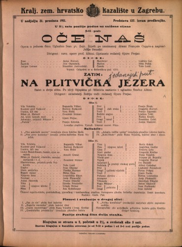 Oče naš ; Na Plitvička jezera : Opera u jednom činu / Balet u dvije slike