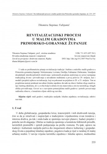 Revitalizacijski procesi u malim gradovima Primorsko-goranske županije / Tihomira Stepinac Fabijanić