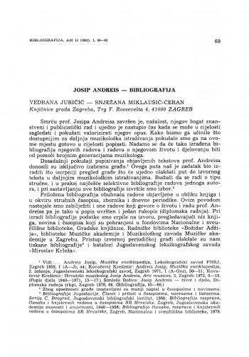 Josip Andreis – bibliografija