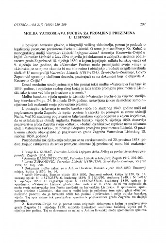 Molba Vatroslava Fuchsa za promjenu prezimena u Lisinski