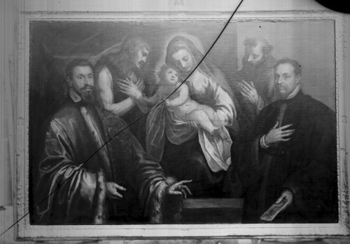 Katedrala Uznesenja Blažene Djevice Marije (sv. Dujma) (Split) : Bogorodica s Djetetom, sv. Ivanom Krstiteljem, sv. Franjom Asiškim i donatorima, ulje na platnu, oko 1600.