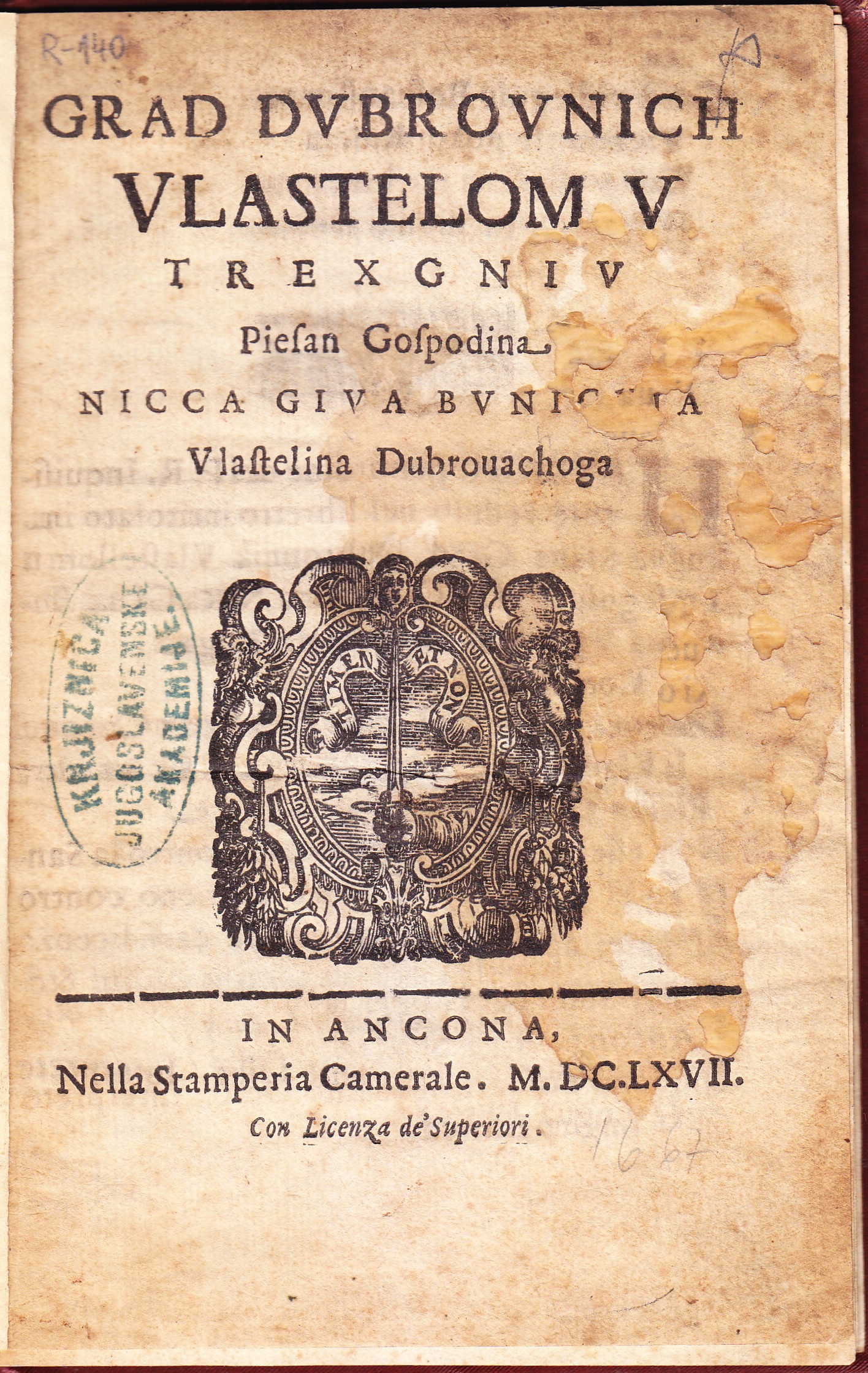 Grad Dvbrovnich vlastelom v trexgniv / Piesan gospodina Nicca Giva Bvnichia vlastelina dubrouachoga
