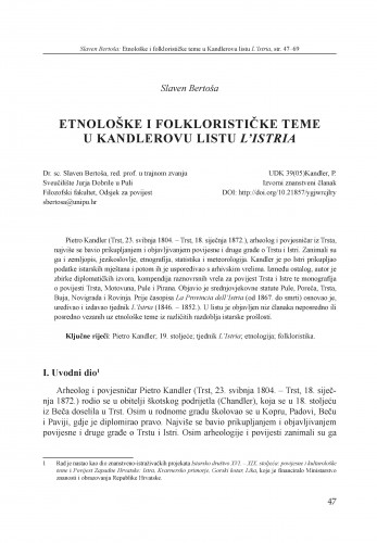 Etnološke i folklorističke teme u Kandlerovu listu L'Istria / Slaven Bertoša