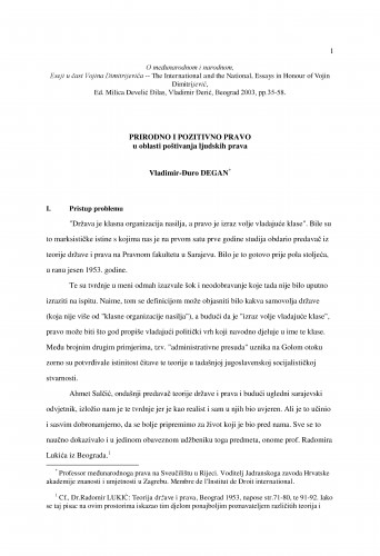 Prirodno i pozitivno pravo u oblasti poštivanja ljudskih prava / Vladimir-Đuro Degan