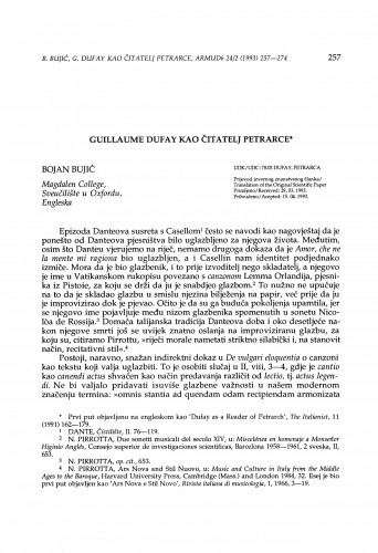 Guillaume Dufay kao čitatelj Petrarce / Bojan Bujić