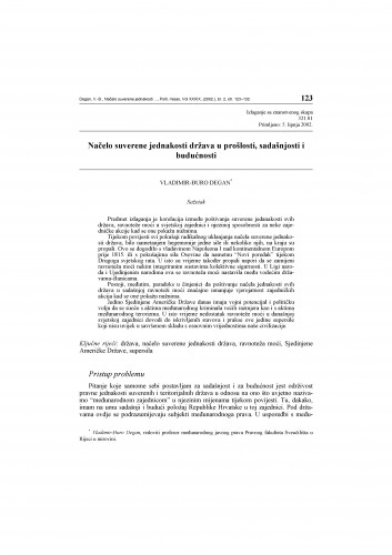 Načelo suverene jednakosti država u prošlosti, sadašnjosti i budućnosti / Vladimir-Đuro Degan