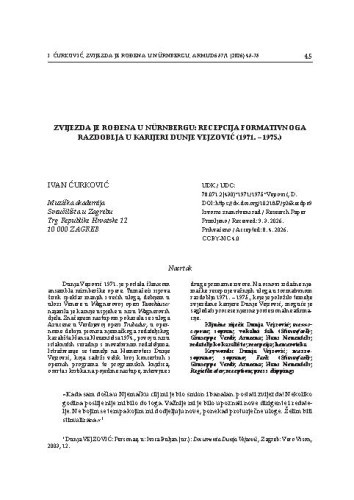 Zvijezda je rođena u Nürnbergu: recepcija formativnoga razdoblja u karijeri Dunje Vejzović (1971. – 1975.) / Ivan Ćurković