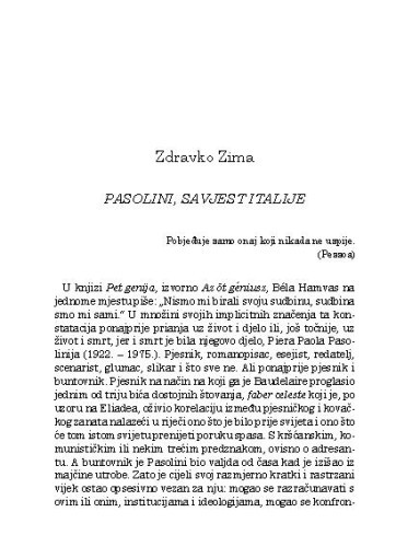Pasolini, savjest Italije / Zdravko Zima