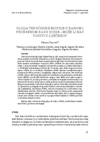 Uloga tekućinske biopsije u ranom i proširenom raku dojke – može li nas voditi u liječenju? / Marina Popović