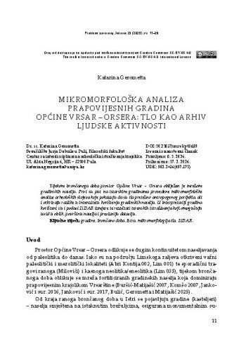 Mikromorfološka analiza prapovijesnih gradina Općine Vrsar – Orsera: tlo kao arhiv ljudske aktivnosti / Katarina Gerometta