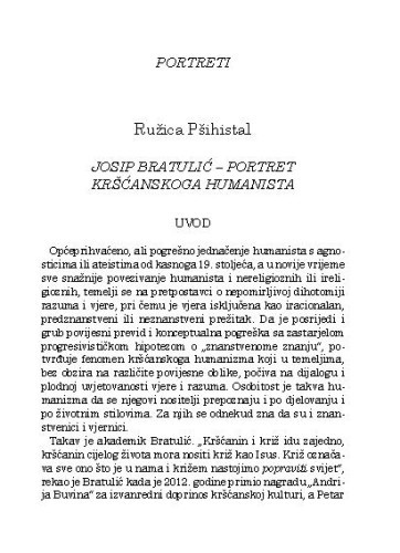 Josip Bratulić - portret kršćanskoga humanista / Ružica Pšihistal