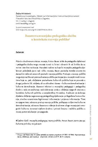 Bauerova muzejska pedagoška služba u kontekstu razvoja publike / Željka Miklošević